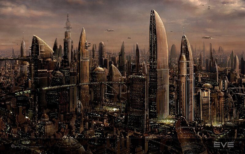 Futuristic Cityscape — Brown, Dramatic, Night, Digital Art, Skyscrapers