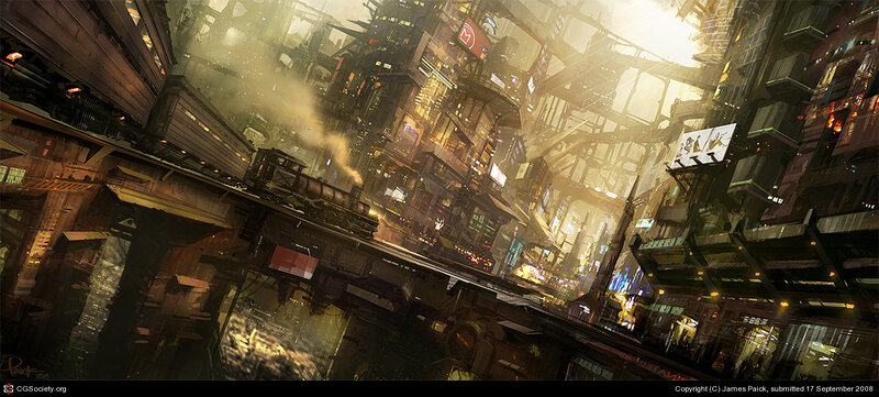 Futuristic Cityscape — Brown, Dramatic, Night, Digital Art, Train