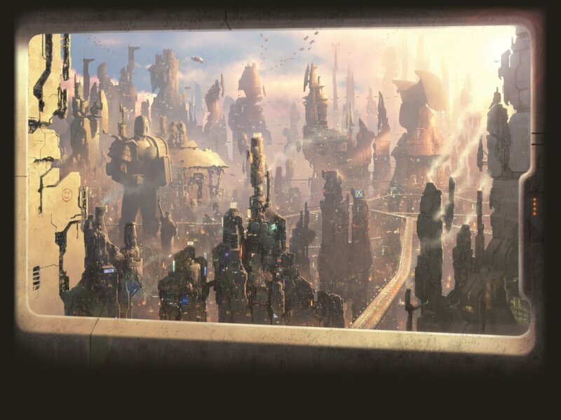 Futuristic Cityscape — Brown, Dramatic, Sunset, Digital Art, Buildings