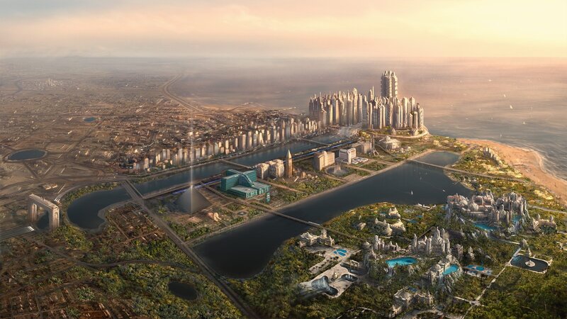 Futuristic Cityscape — Brown, Serene, Sunset