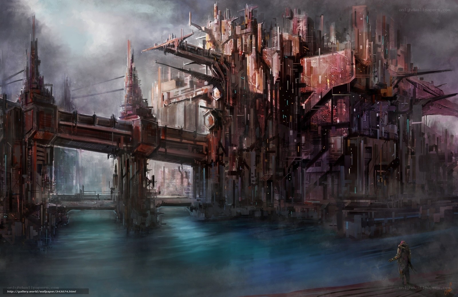 futuristic cityscape by water