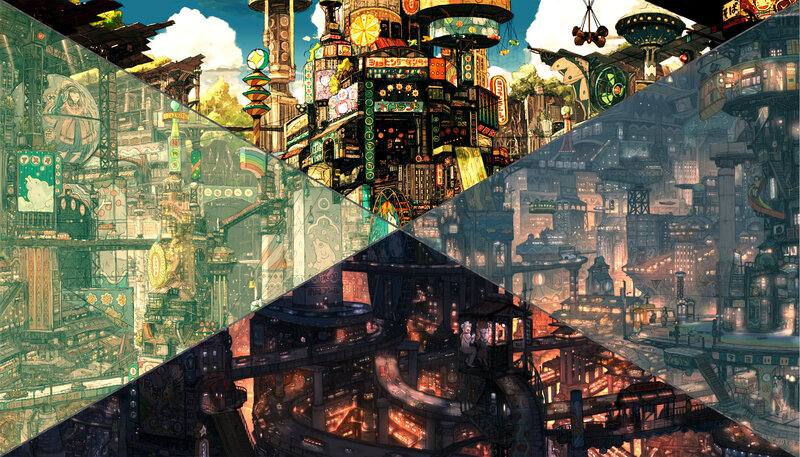 futuristic cityscape collage