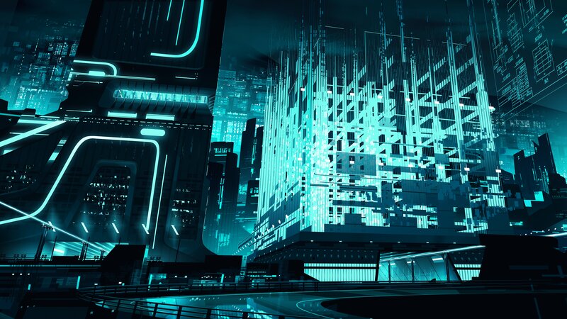 Futuristic Cityscape — Cyan, Dramatic