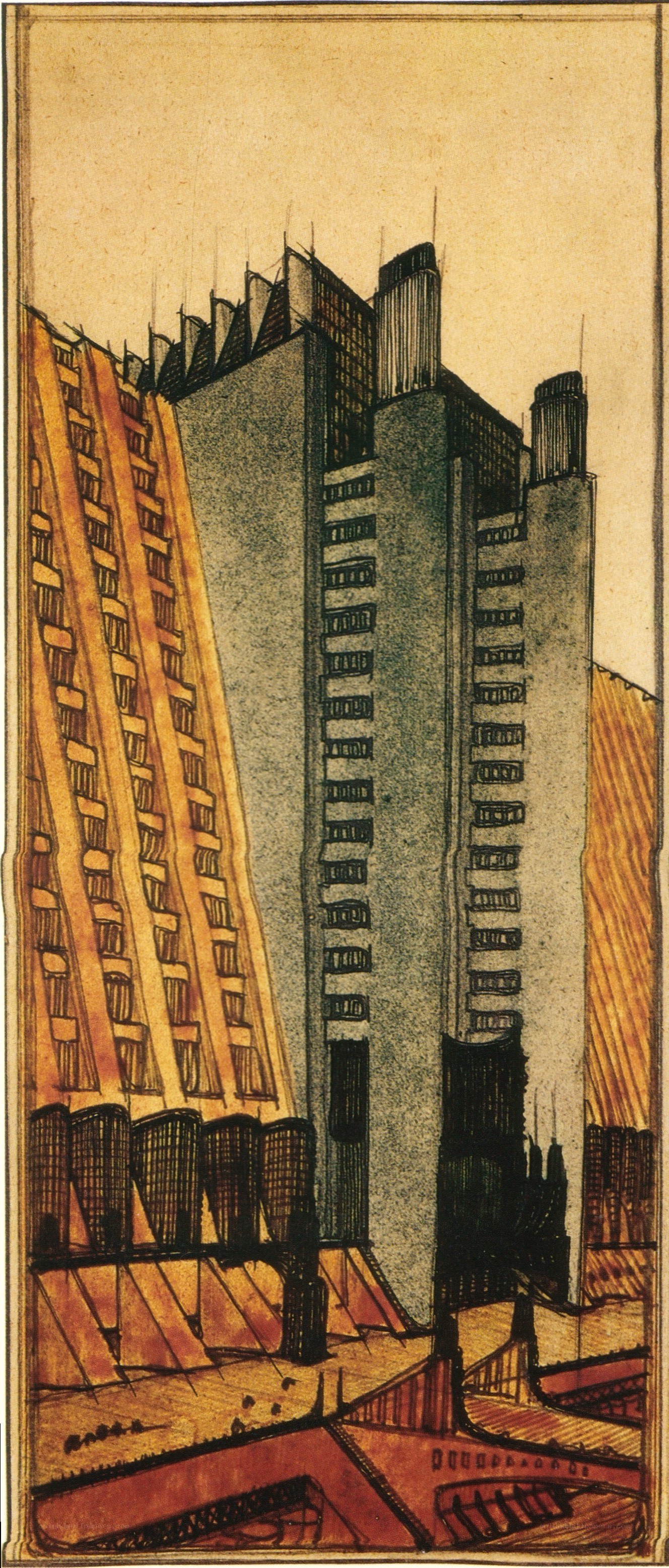 Futuristic cityscape drawing