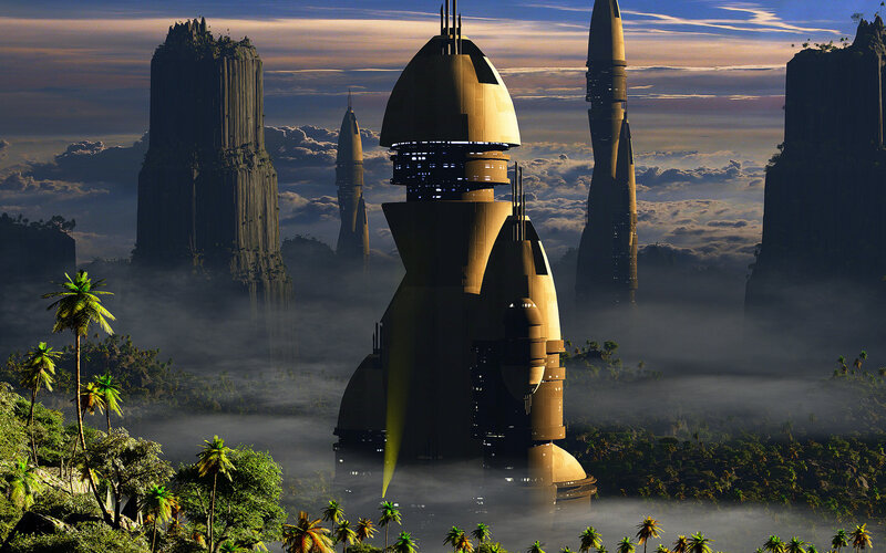 Futuristic Cityscape — Gold, Dramatic
