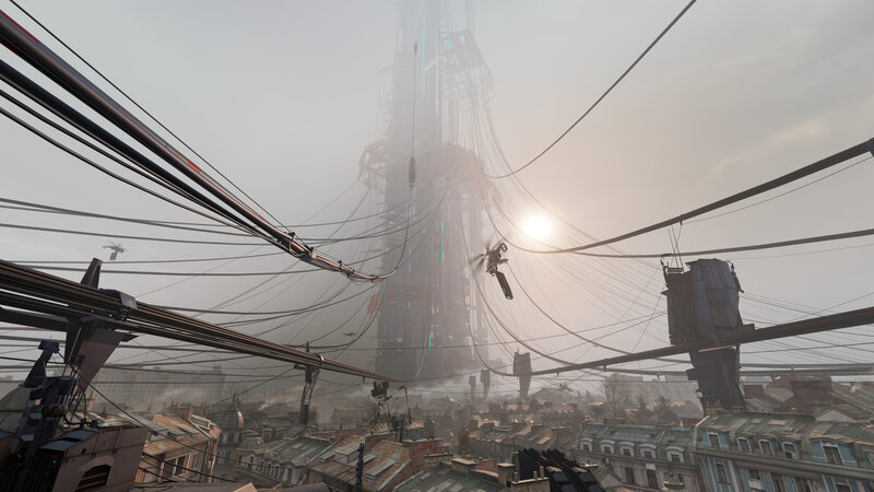 Futuristic Cityscape — Gray, Atmospheric, Morning