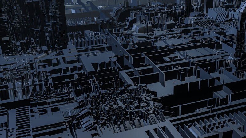 Futuristic Cityscape — Gray, Dark, Night, 3d Render