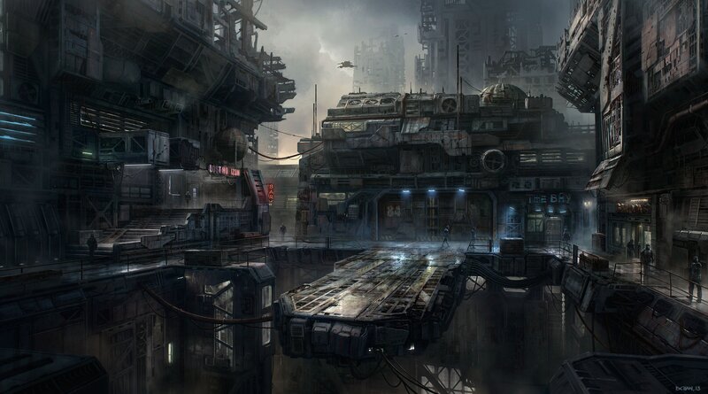 Futuristic Cityscape — Gray, Dark