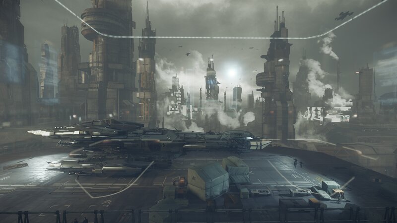 Futuristic Cityscape — Gray, Dramatic, 3d Render, Spaceships