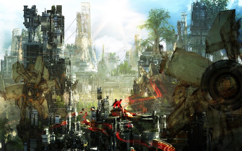 Futuristic Cityscape — Gray, Dramatic, Afternoon, Digital Art, Buildings