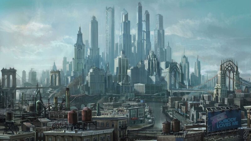 Futuristic Cityscape — Gray, Dramatic, Afternoon, Digital Art, Skyscrapers