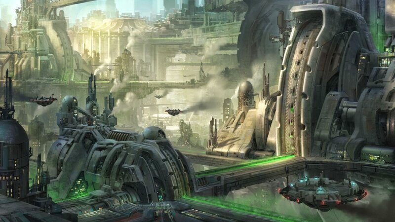 Futuristic Cityscape — Gray, Dramatic, Afternoon, Digital Art, Spaceships