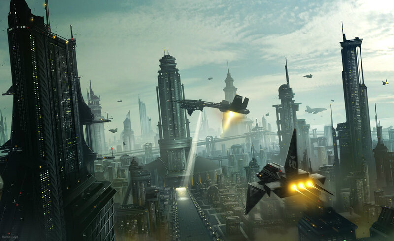 Futuristic Cityscape — Gray, Dramatic, Afternoon, Digital Art