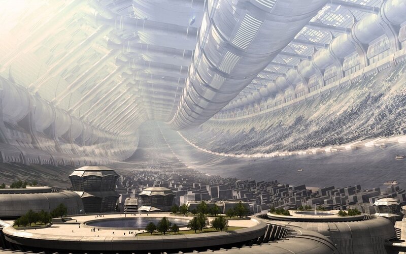 Futuristic Cityscape — Gray, Dramatic, Digital Art, Buildings, Tunnels