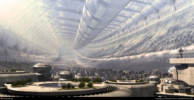Futuristic Cityscape — Gray, Dramatic, Digital Art, City, River