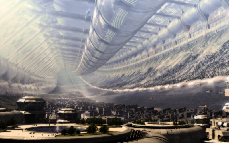 Futuristic Cityscape — Gray, Dramatic, Digital Art, City, River, Tunnel, White