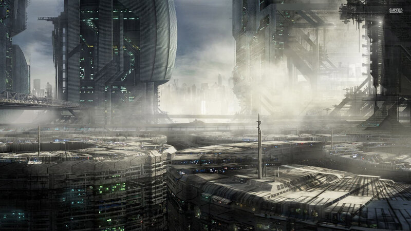 Futuristic Cityscape — Gray, Dramatic, Digital Art, Skyscrapers