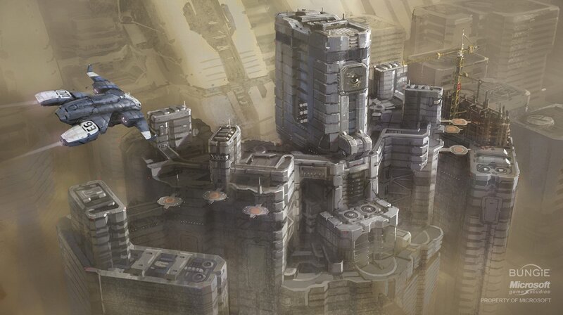 Futuristic Cityscape — Gray, Dramatic, Digital Art, Spaceship, Buildings