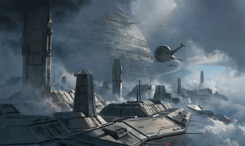 Futuristic Cityscape — Gray, Dramatic, Digital Art, Spaceship, Dome Structure