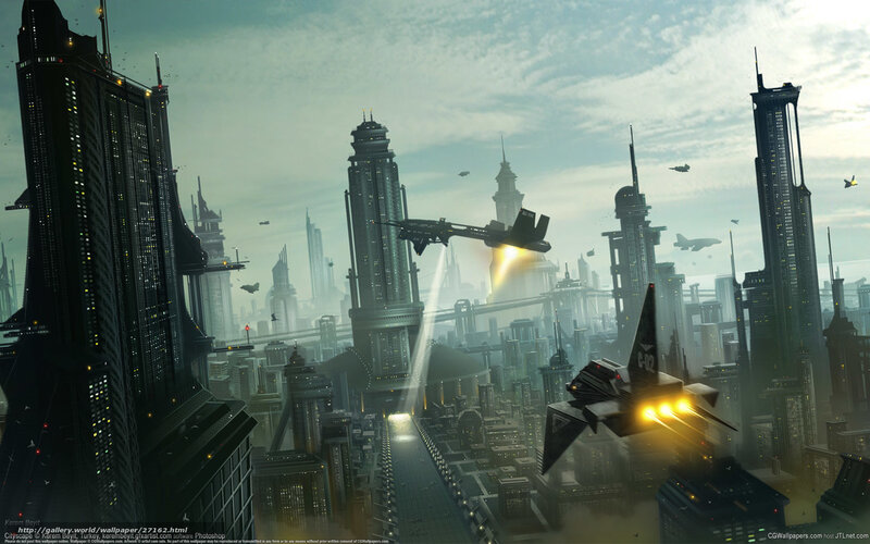 Futuristic Cityscape — Gray, Dramatic, Morning, Digital Art