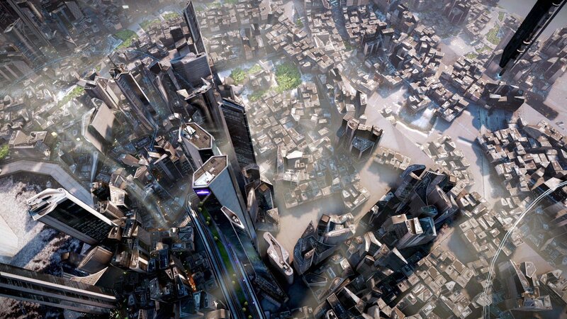 Futuristic Cityscape — Gray, Dramatic, Night, 3d Render