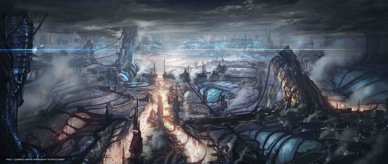 Futuristic Cityscape — Gray, Dramatic, Night, Digital Art, Smoke
