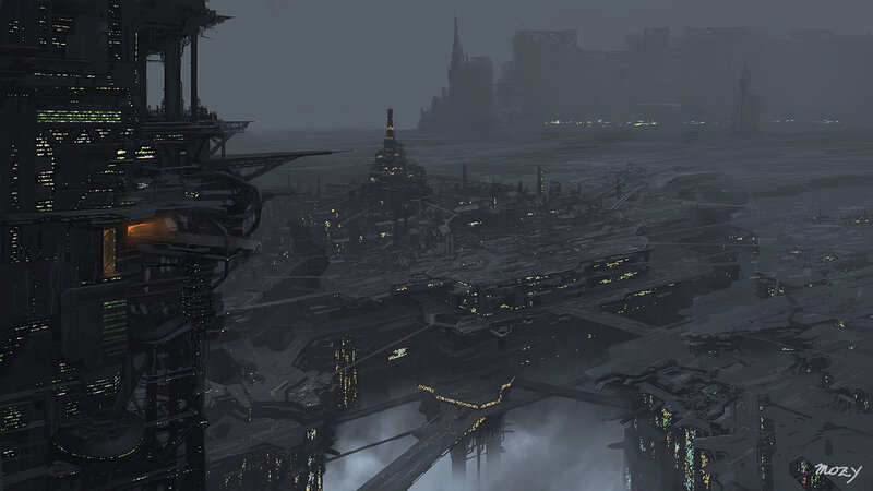 Futuristic Cityscape — Gray, Dramatic, Night