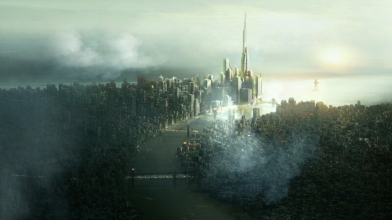 Futuristic Cityscape — Gray, Dramatic, Sunrise