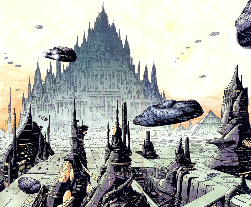 Futuristic Cityscape — Gray, Dramatic, Sunset, Comic