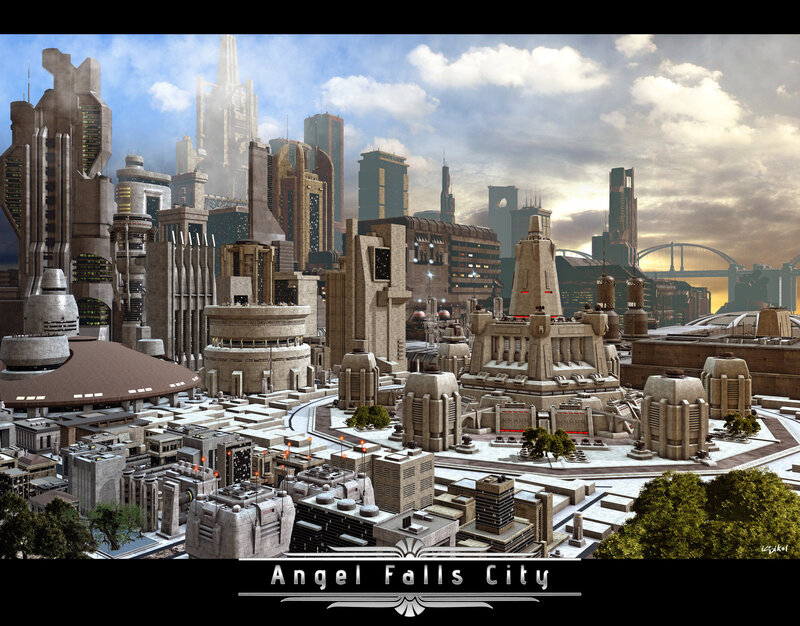 Futuristic Cityscape — Gray, Dramatic, Sunset, Digital Art, Skyscrapers, Bridge