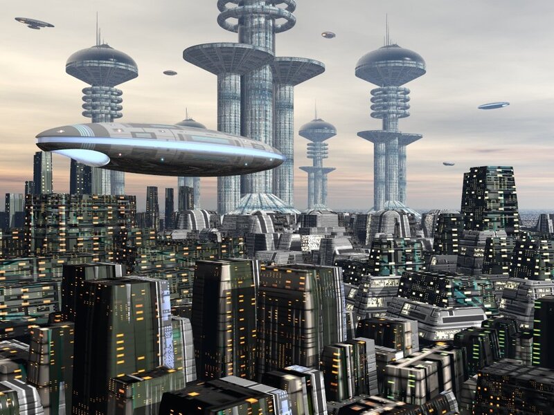Futuristic Cityscape — Gray, Dramatic, Sunset, Digital Art