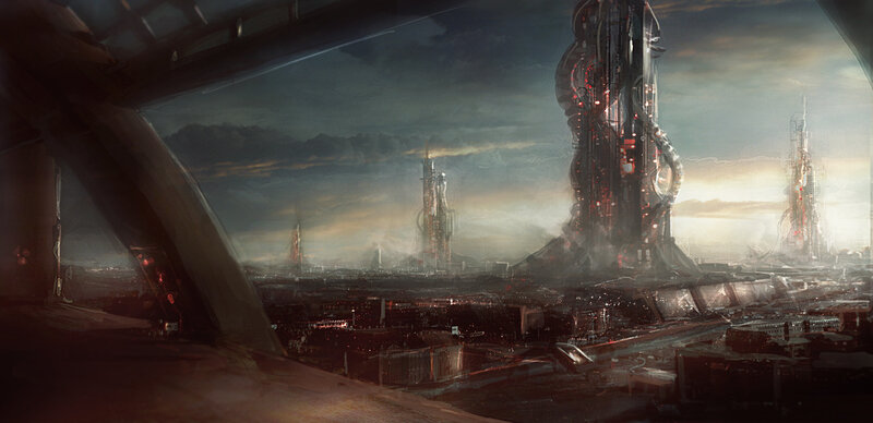 Futuristic Cityscape — Gray, Dramatic, Sunset