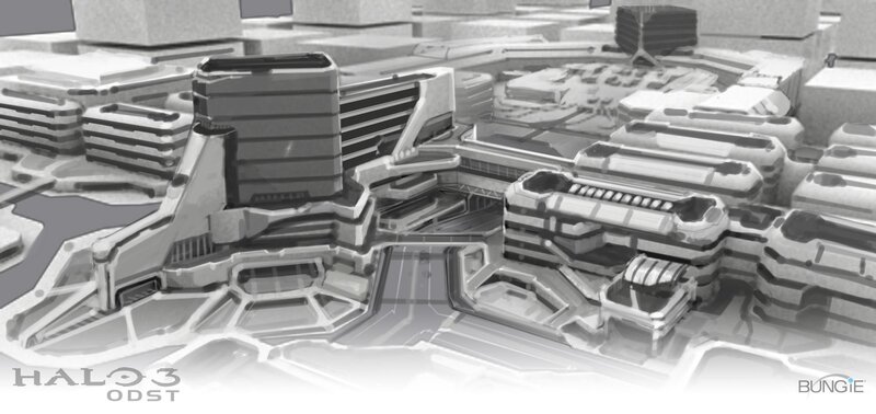 Futuristic Cityscape — Gray, Dystopian, Digital Art, Buildings, Structures