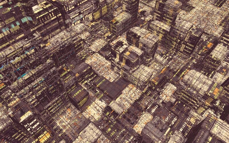 Futuristic Cityscape — Gray, Dystopian, Digital Art, Buildings