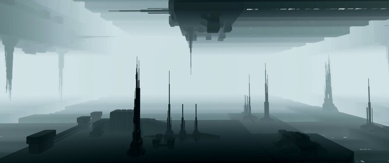 Futuristic Cityscape — Gray, Dystopian, Digital Art, Skyscrapers