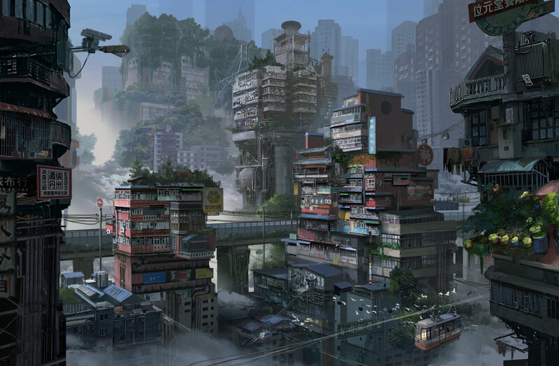 Futuristic Cityscape — Gray, Dystopian, Morning
