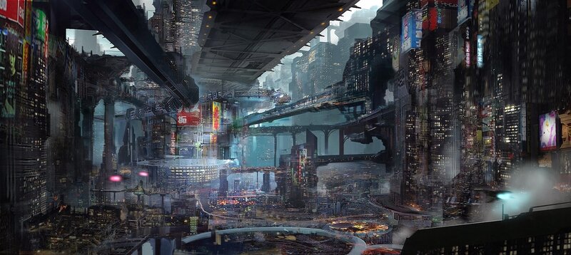 Futuristic Cityscape — Gray, Dystopian, Night