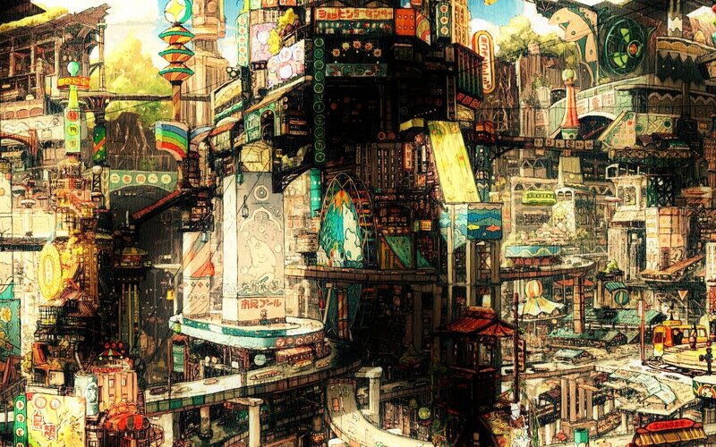 Futuristic Cityscape — Green, Busy