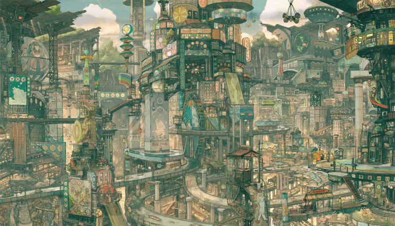 Futuristic Cityscape — Green, Detailed, Afternoon, Digital Art, Buildings