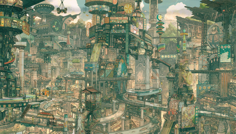 Futuristic Cityscape — Green, Detailed, Afternoon, Digital Art