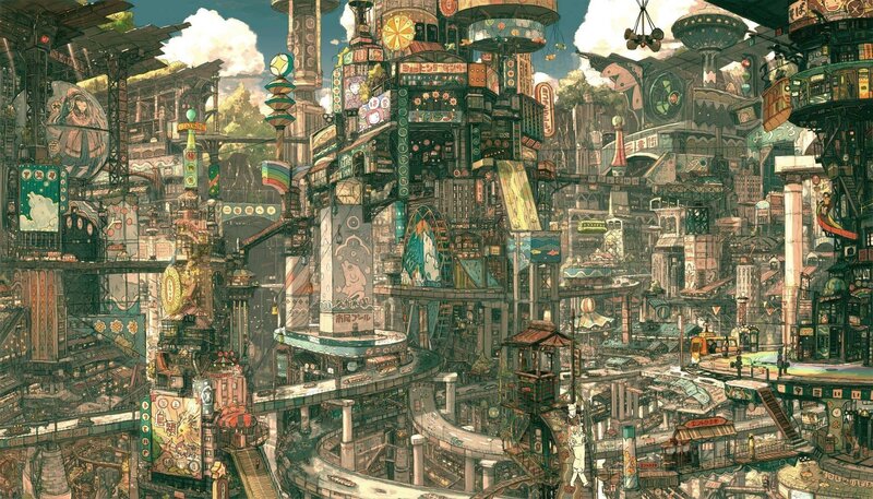 Futuristic Cityscape — Green, Detailed