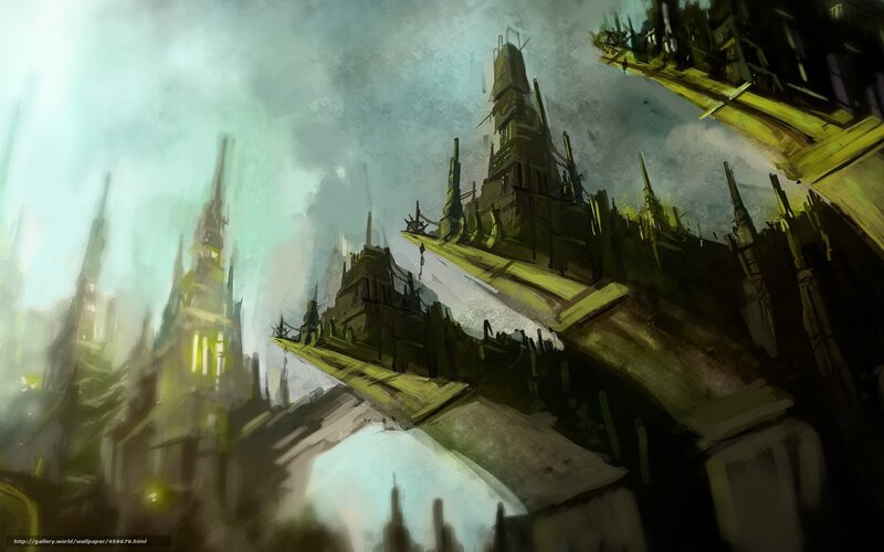 Futuristic Cityscape — Green, Dramatic, Digital Art, Skyscrapers