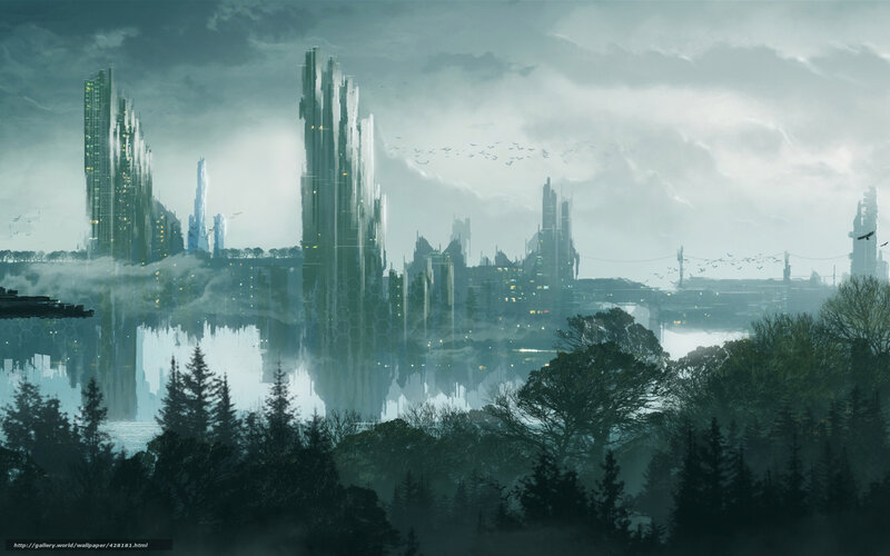 Futuristic Cityscape — Green, Dramatic, Morning
