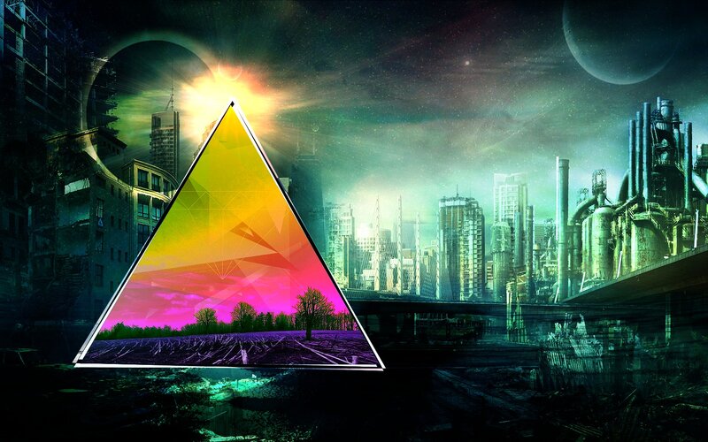 Futuristic Cityscape — Green, Dramatic, Night, Digital Art, Pyramid
