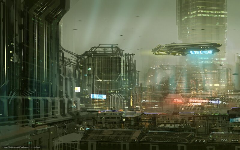 Futuristic Cityscape — Green, Dystopian