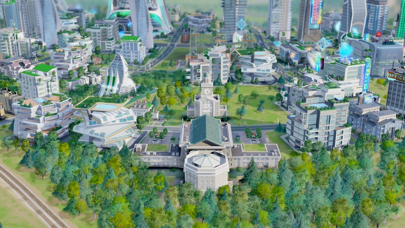 Futuristic Cityscape — Green, Serene, Afternoon, 3d Render, Buildings