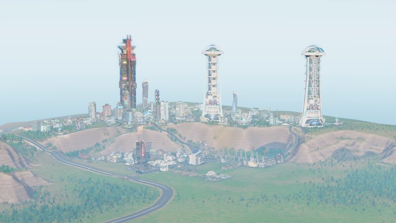 Futuristic Cityscape — Green, Serene, Afternoon, 3d Render, Skyscrapers