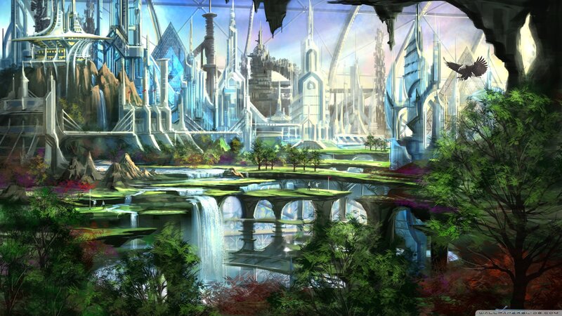 Futuristic Cityscape — Green, Serene, Afternoon, Digital Art, City