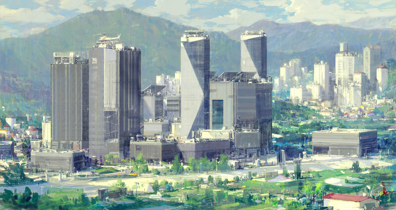 Futuristic Cityscape — Green, Serene, Afternoon, Digital Art, Skyscrapers