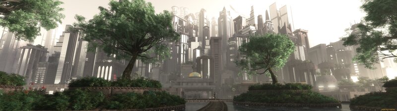 Futuristic Cityscape — Green, Serene, Morning